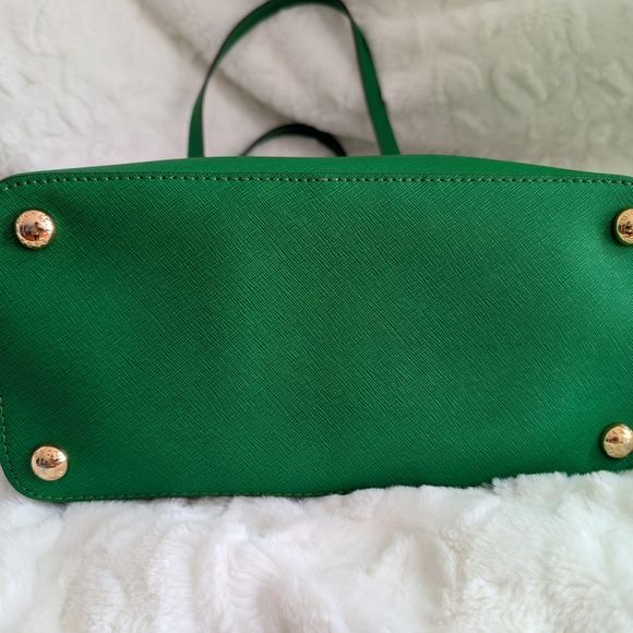 Michael Kors Kelly Green Satchel Tote Bag With Polka Dot Scarf HTF RARE COLOR - Picture 9 of 13